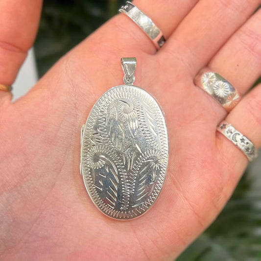 Large Sterling Silver Double-Sided Engraved Oval Locket
