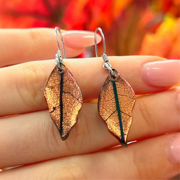 ‘Watch This Space’ Orange Leaf Drop Earrings