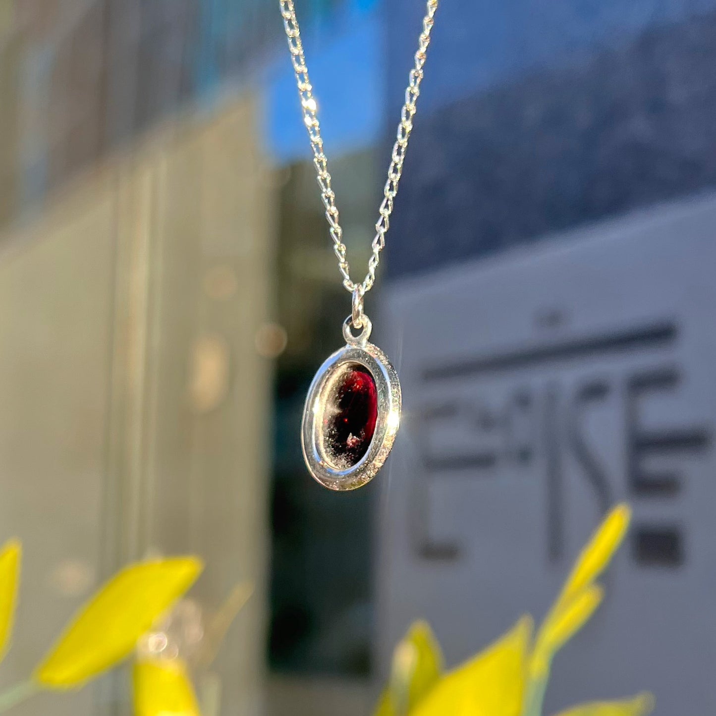 Sterling Silver Minimalistic Oval Red Garnet Necklace