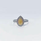 Rare Canary Lemon Yellow Diamond Pear Halo Platinum Ring | Size M