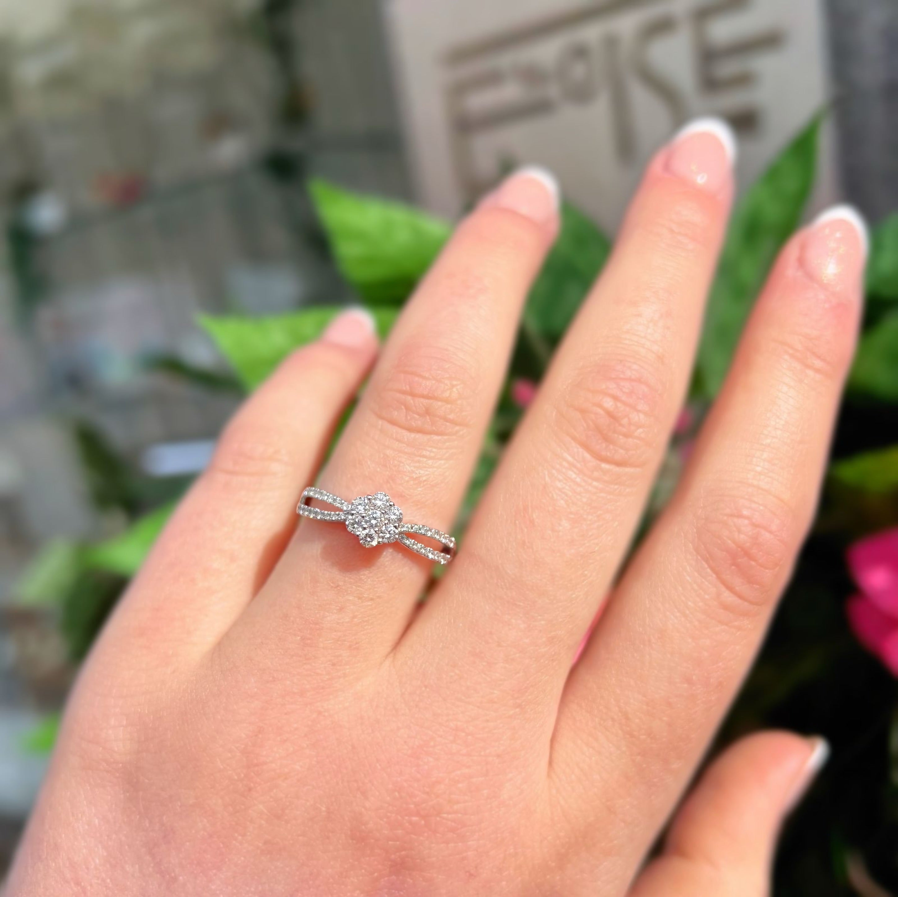 Diamond Floral Cluster 18ct White Gold Ring | Size N ½