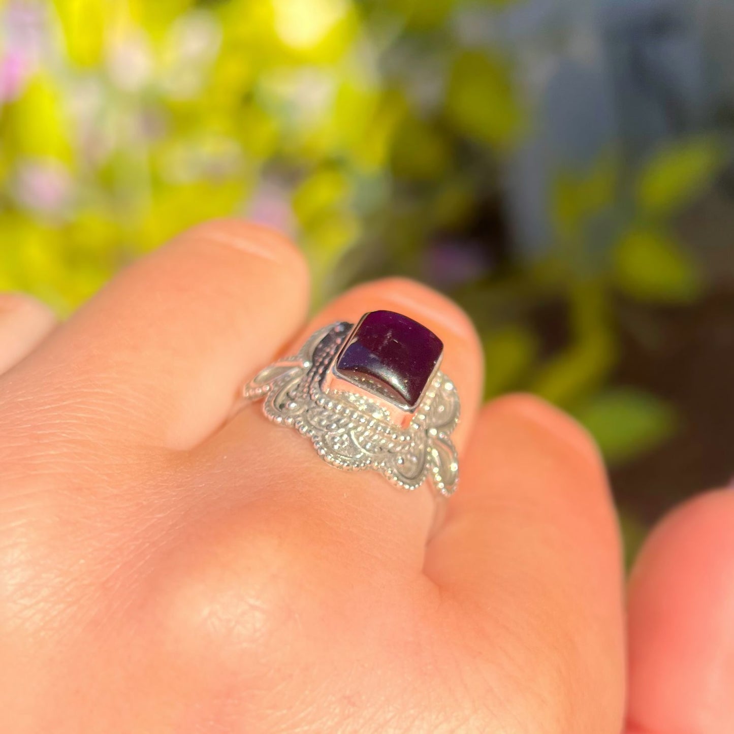 Chunky Boho Inspired Amethyst Ring - Size R ½