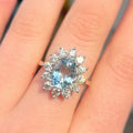 Aquamarine and Diamond Classic Cluster 14ct Yellow Gold Ring | Size N ½