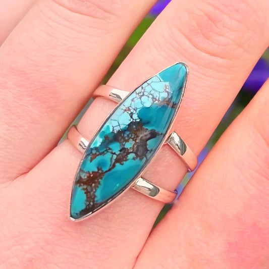 Sterling Silver Marquise Turquoise Ring - Size R