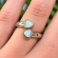 Two Hearts White Opal Sterling Silver Ring | Adjustable Size