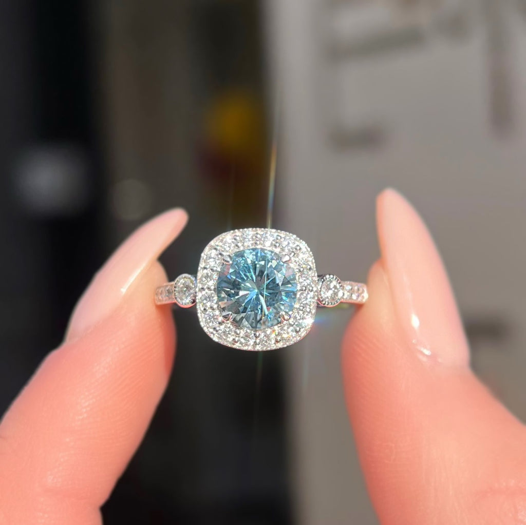 Aquamarine and Diamond 18ct White Gold Ring | Size M ½
