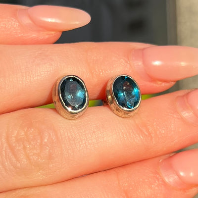 Oval Cut London Blue Topaz Sterling Silver Stud Earrings