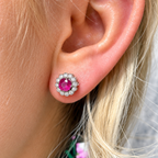Ruby and Diamond 18ct White Gold Halo Stud Earrings