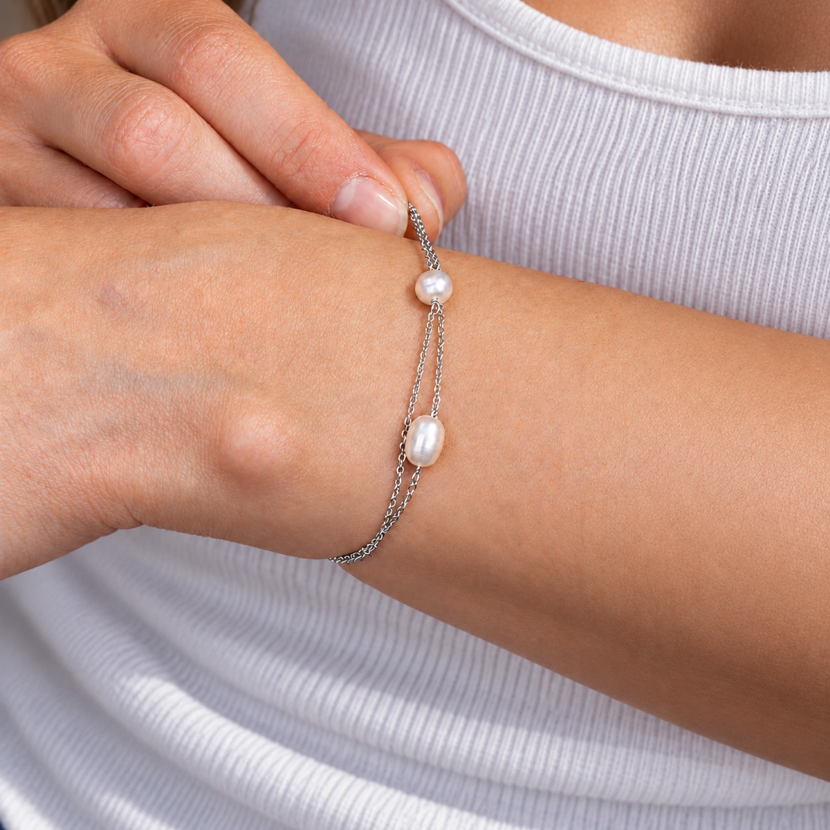 Pearl Sterling Silver Dainty Chain Bracelet