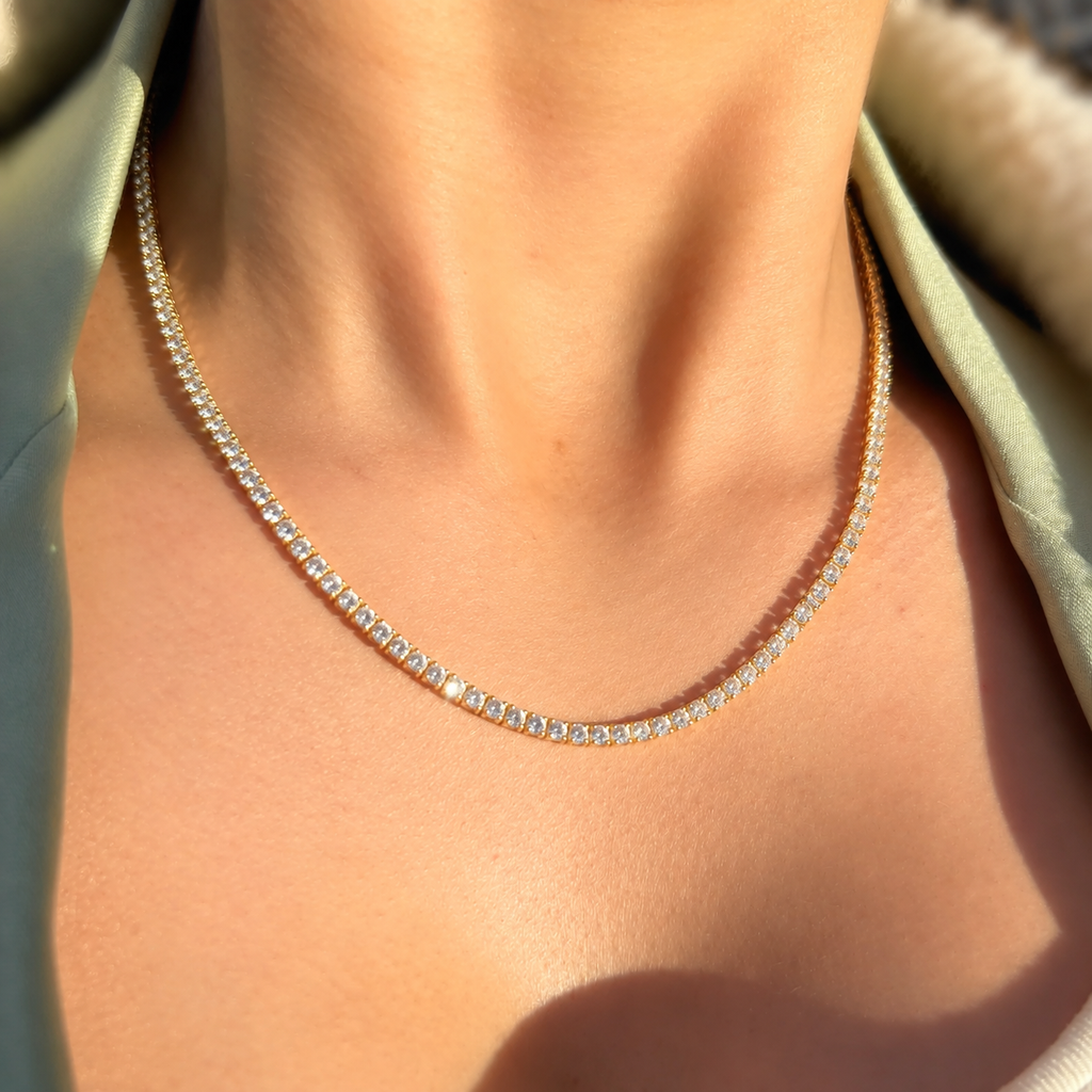 Gold on Silver Pavé Cubic Zirconia Tennis Necklace | Ania Haie