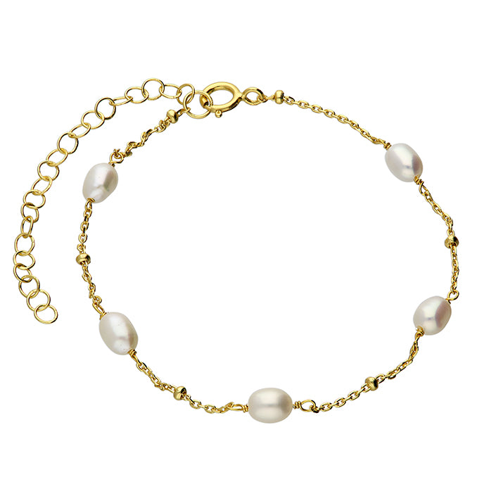 Dainty Sterling Silver 9ct Gold Plated Pearl Station Bracelet