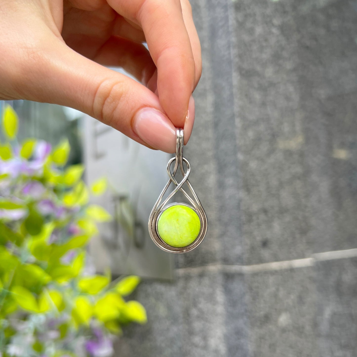 Sterling Silver Lime Green Gaspeite Pendant