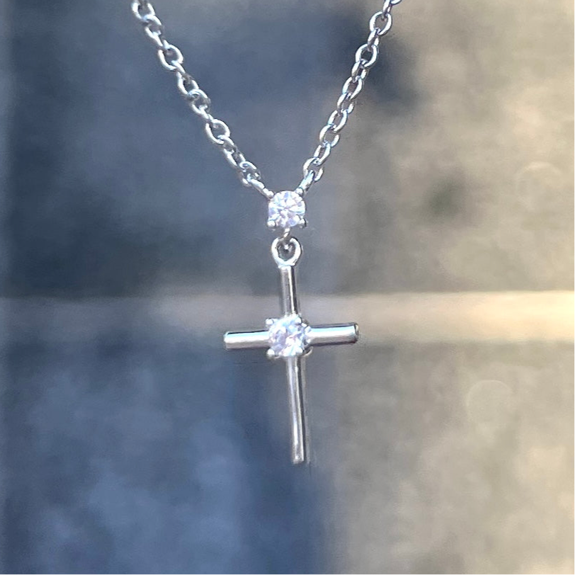 Sterling Silver Dainty Cross Cubic Zirconia Necklace