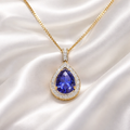 Vintage Pear Shaped Blue Tanzanite and Diamond 18ct Yellow Gold Necklace