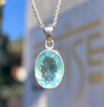 Oval Aquamarine Sterling Silver Pendant