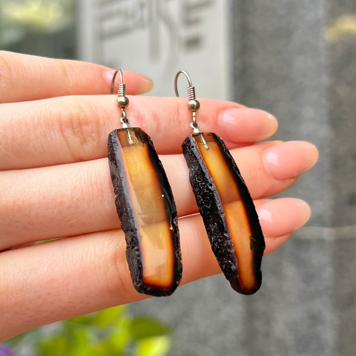 Sterling Silver Raw Orange Amber Drop Earrings