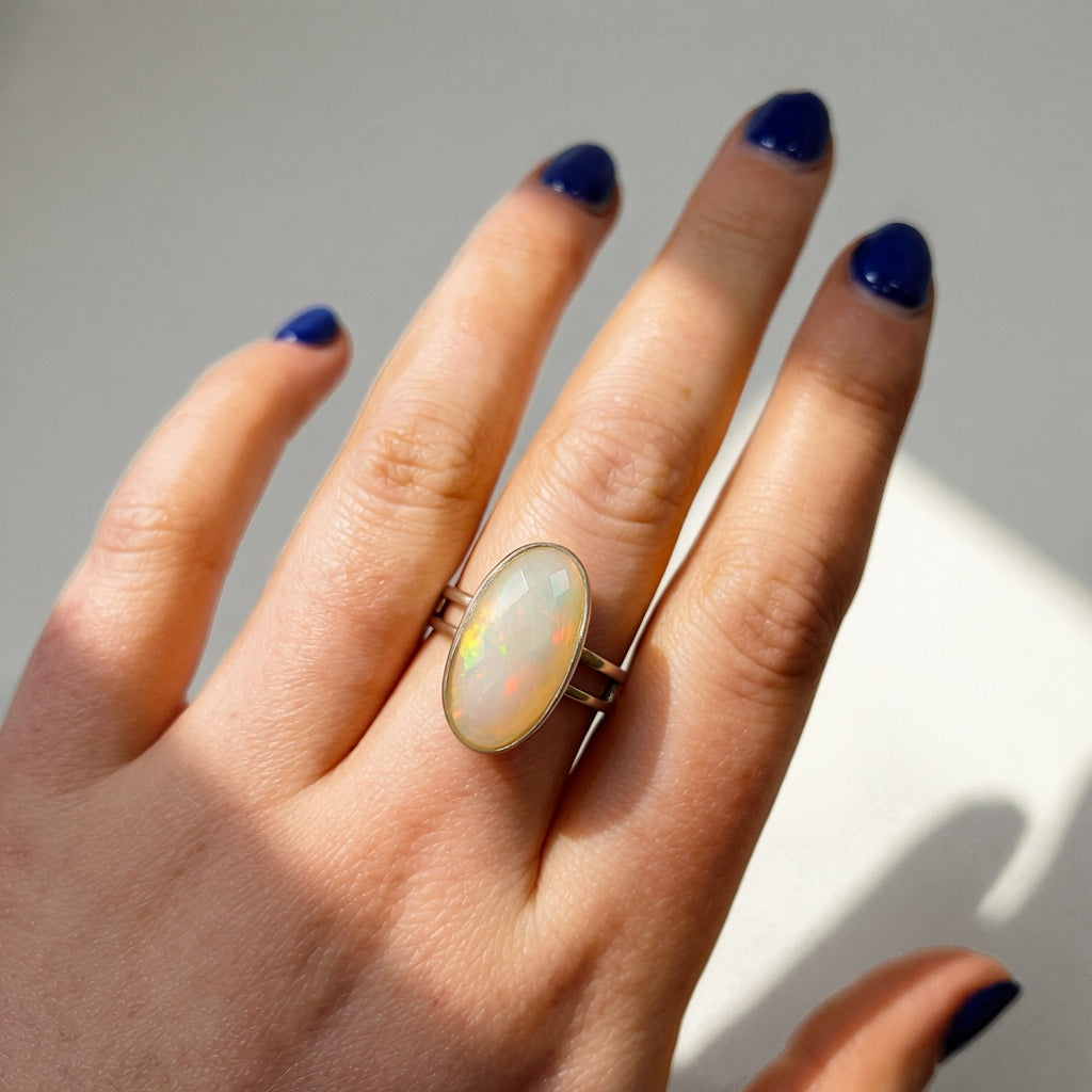 Natural Opal Sterling Silver Cocktail Ring | Size R ½