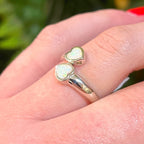 Two Hearts White Opal Sterling Silver Ring | Adjustable Size