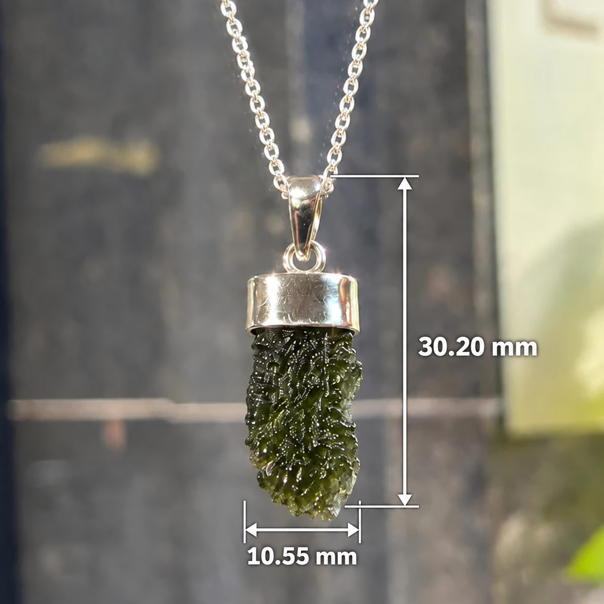 Rough Cut Green Moldavite Sterling Silver Pendant