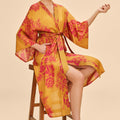 Mustard Yellow & Pink Tapestry Long Kimono Gown | Powder Accessories
