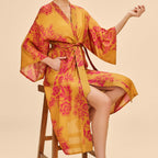 Mustard Yellow & Pink Tapestry Long Kimono Gown | Powder Accessories