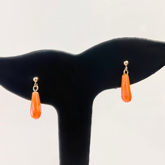 Dainty Antique 9ct Yellow Gold Coral Drop Earrings