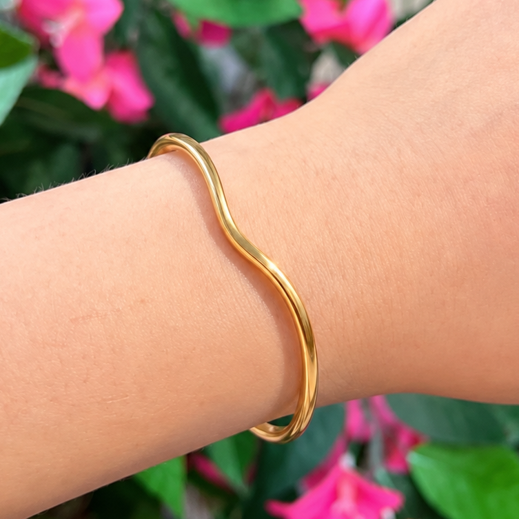14ct Gold Plated Wave Cuff Bangle | Ania Haie