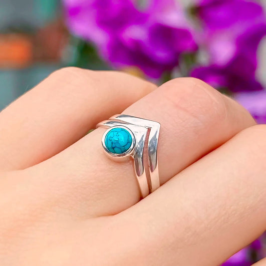 Sterling Silver Modern Double Wishbone Turquoise Ring