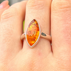 Orange Amber Sterling Silver Marquise Cut Ring | Size M
