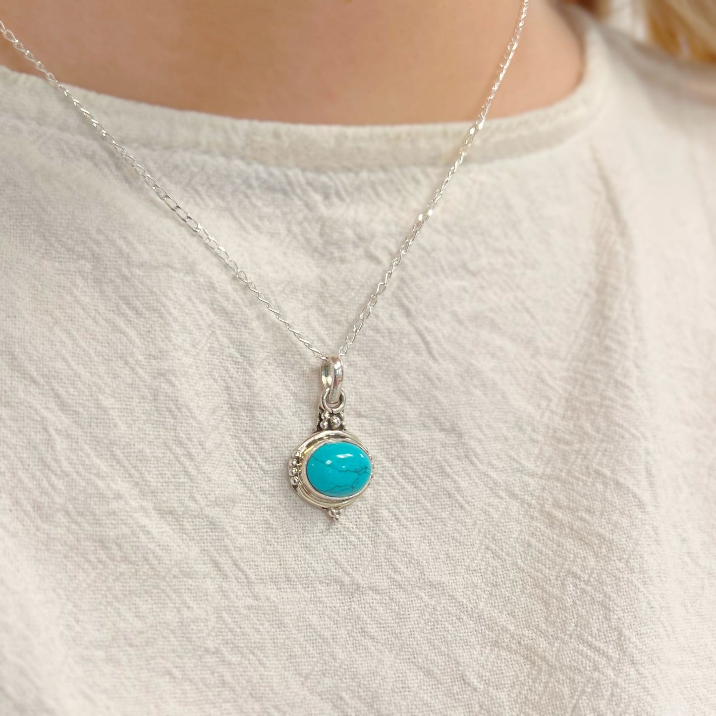 Unusual Sterling Silver Turquoise Necklace