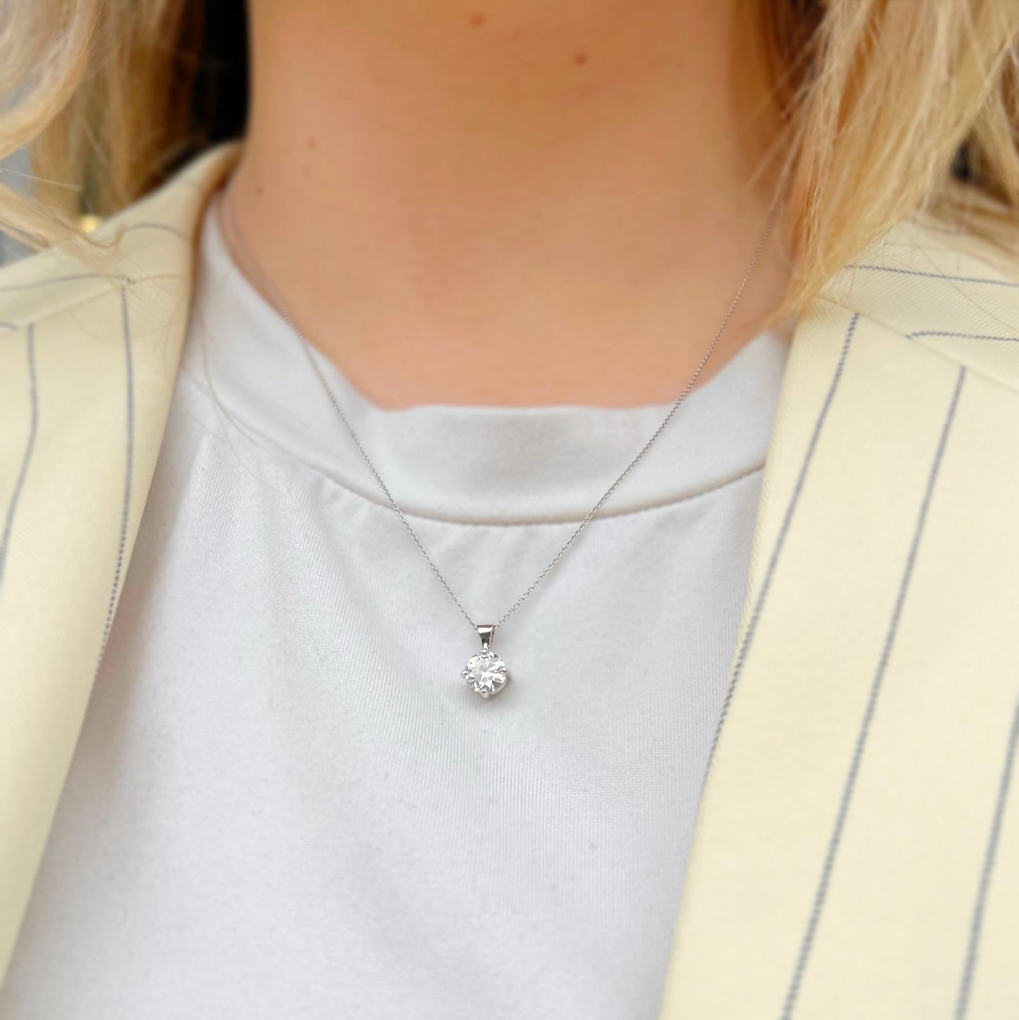 9ct White Gold Compass Set LAB GROWN Diamond Solitaire Necklace