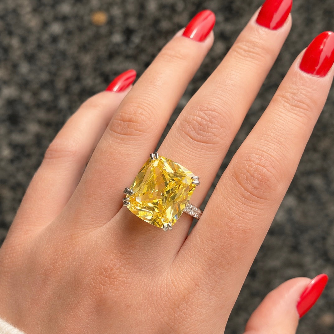Lemon Yellow Cubic Zirconia Sterling Silver Dress Ring