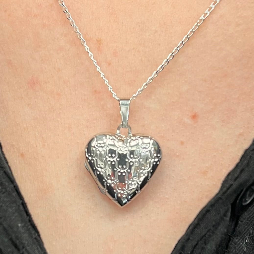 Sterling Silver Patterned Heart Locket Necklace