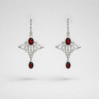 Garnet Sterling Silver Art Nouveau Inspired Drop Earrings