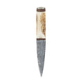 Scottish Staghorn Damascus Blade Sgian Dubh with Brown Leather Sheath