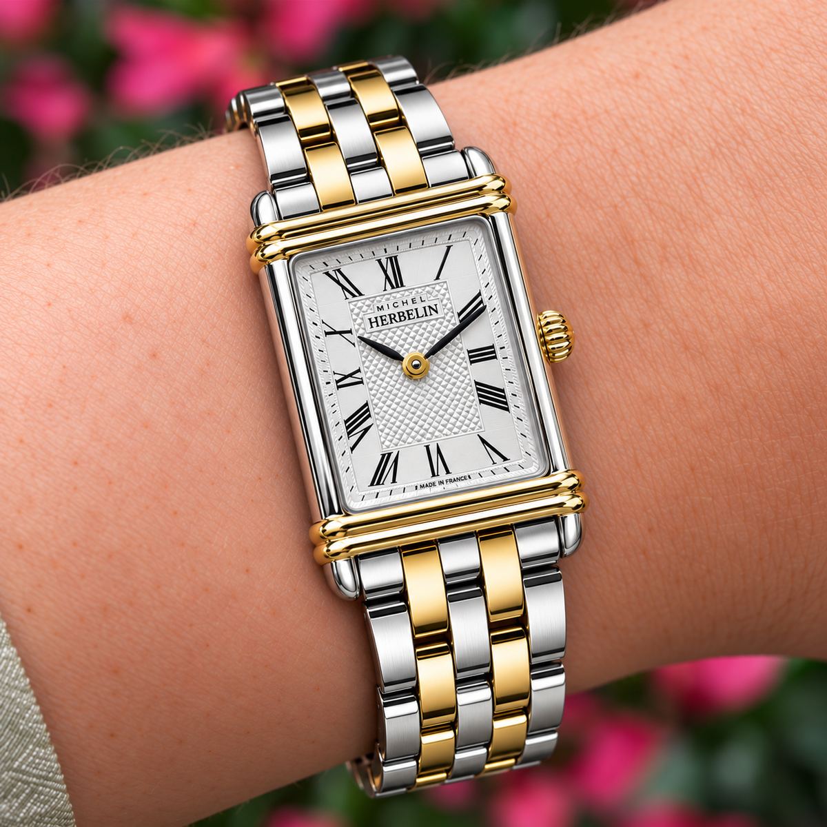 Herbelin | Art Deco Steel Two-Tone Square Watch with White Dial | Ladies