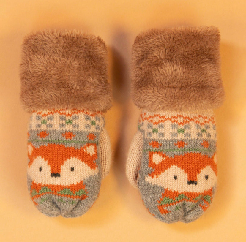 Kids Fox Mittens - Slate