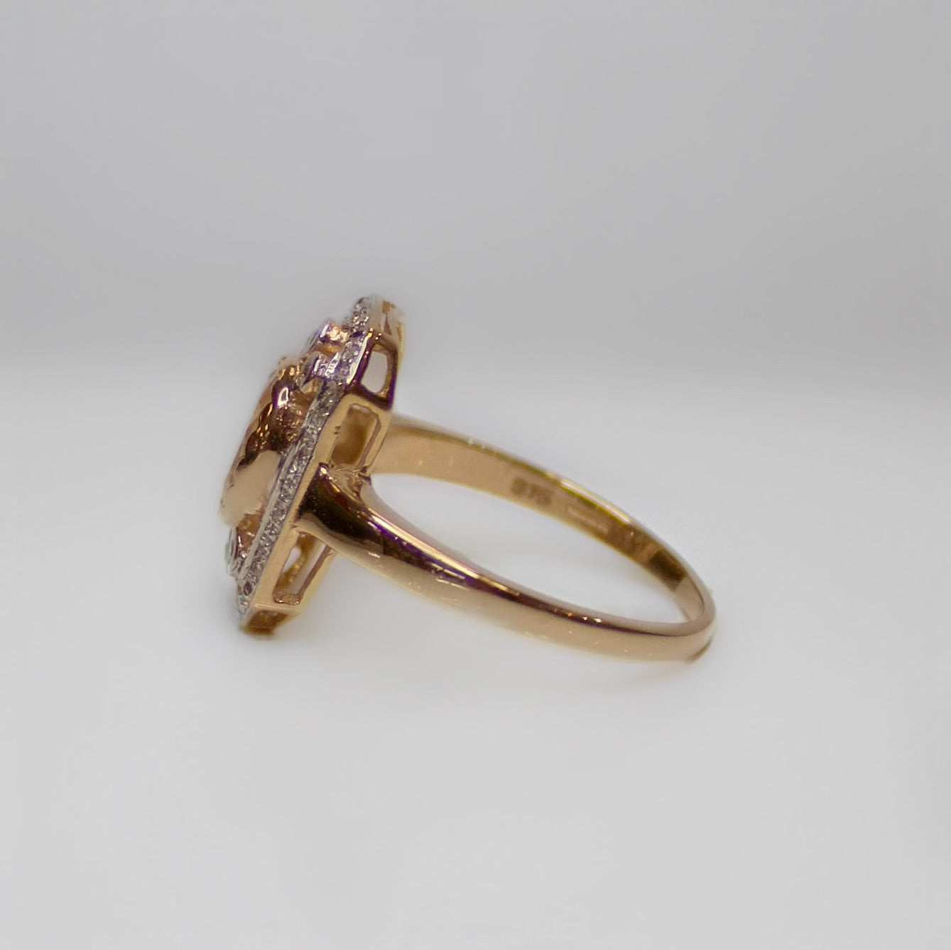 Art Deco Inspired 9ct Rose Gold Morganite and Diamond Ring – Size N ½