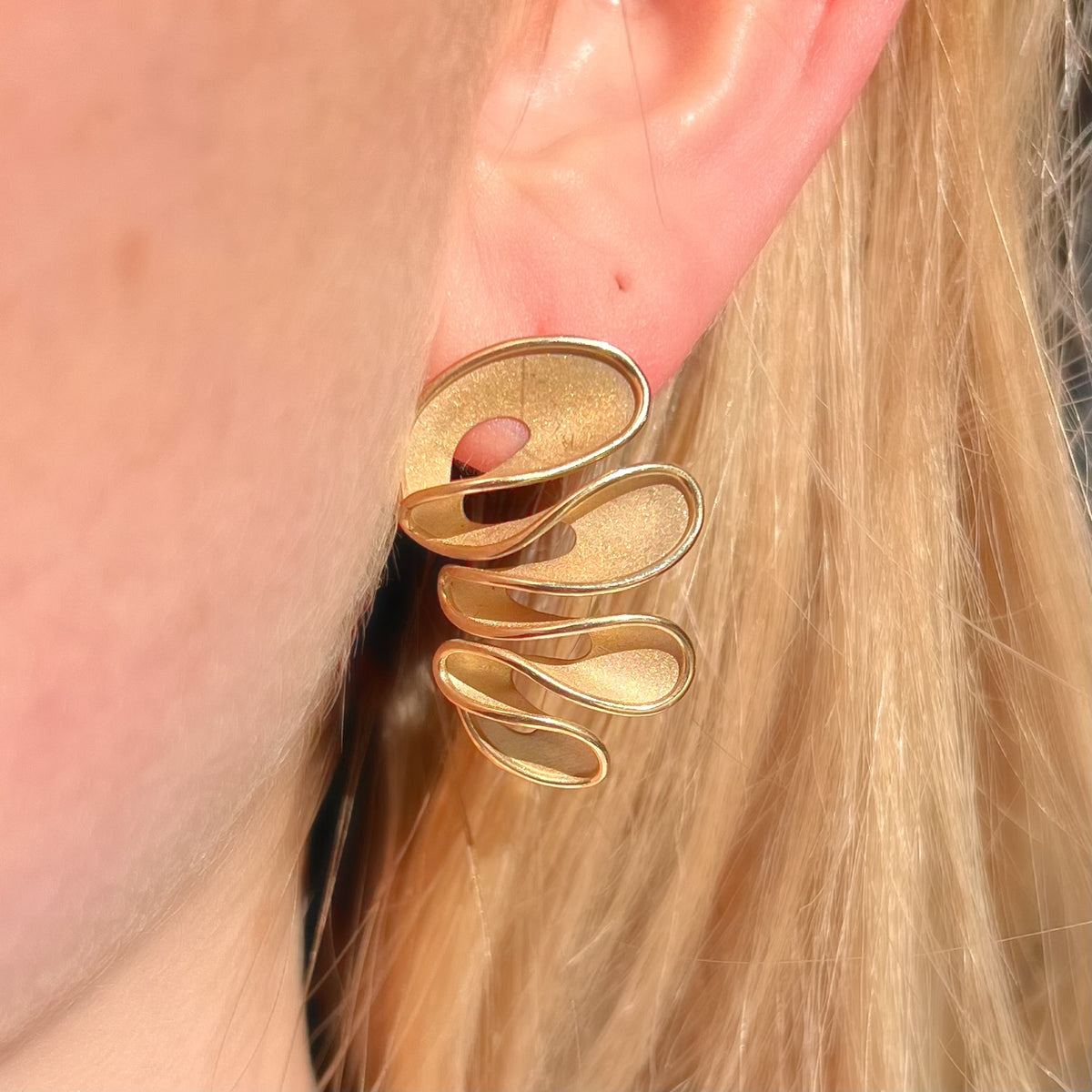 9ct Yellow Gold 3D Wave Design Earrings
