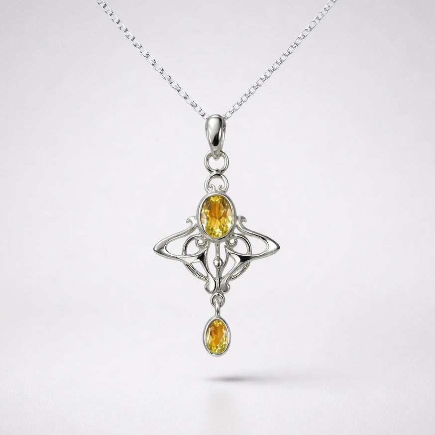 Citrine Sterling Silver Art Nouveau Inspired Necklace
