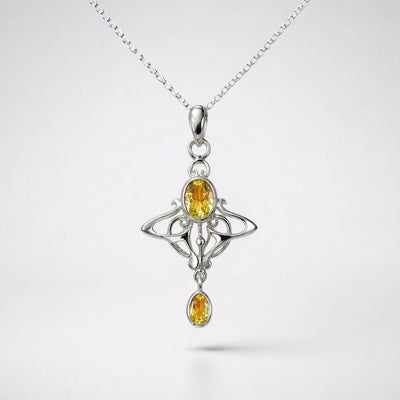 Citrine Sterling Silver Art Nouveau Inspired Necklace