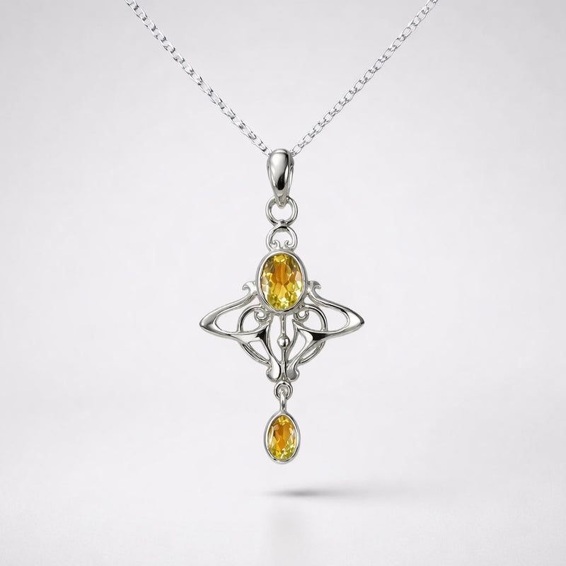 Sterling Silver Citrine Art Nouveau Inspired Necklace