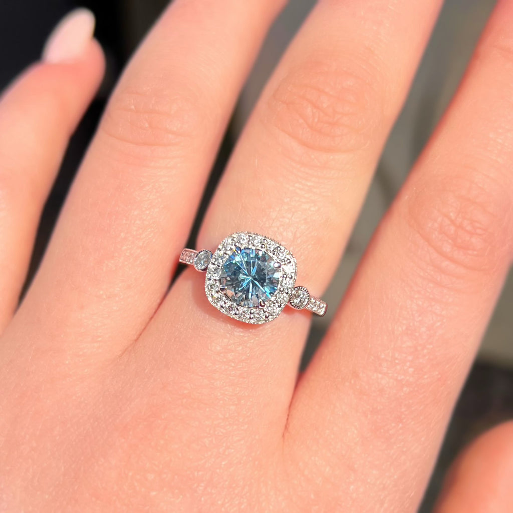 Aquamarine and Diamond 18ct White Gold Ring | Size M ½