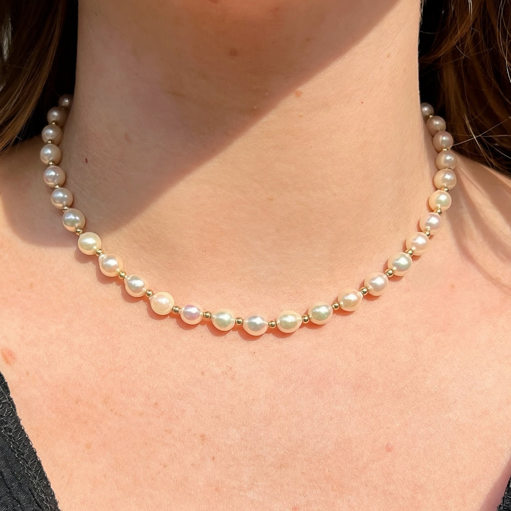 Vintage Pearl 9ct Yellow Gold Beaded Necklace