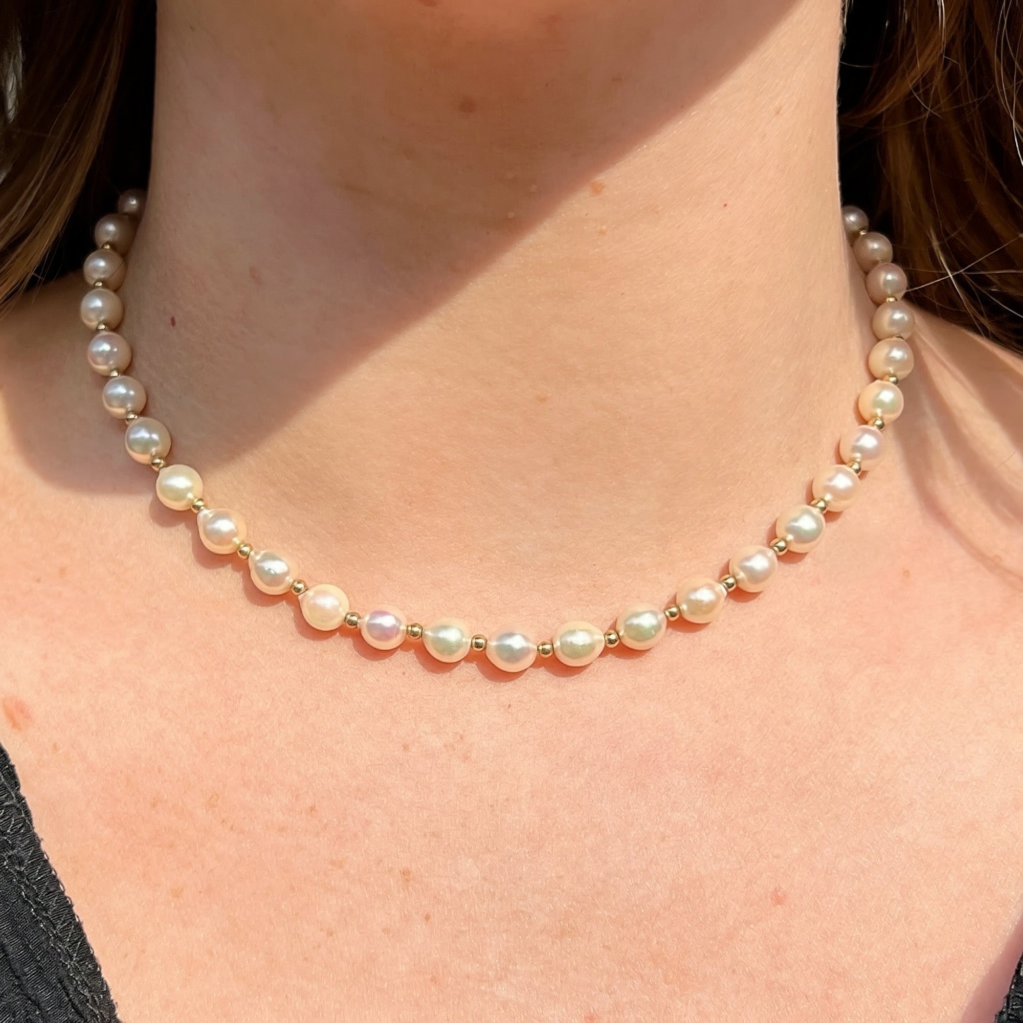 Vintage Pearl 9ct Yellow Gold Beaded Necklace