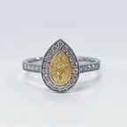 Rare Canary Lemon Yellow Diamond Pear Halo Platinum Ring | Size M