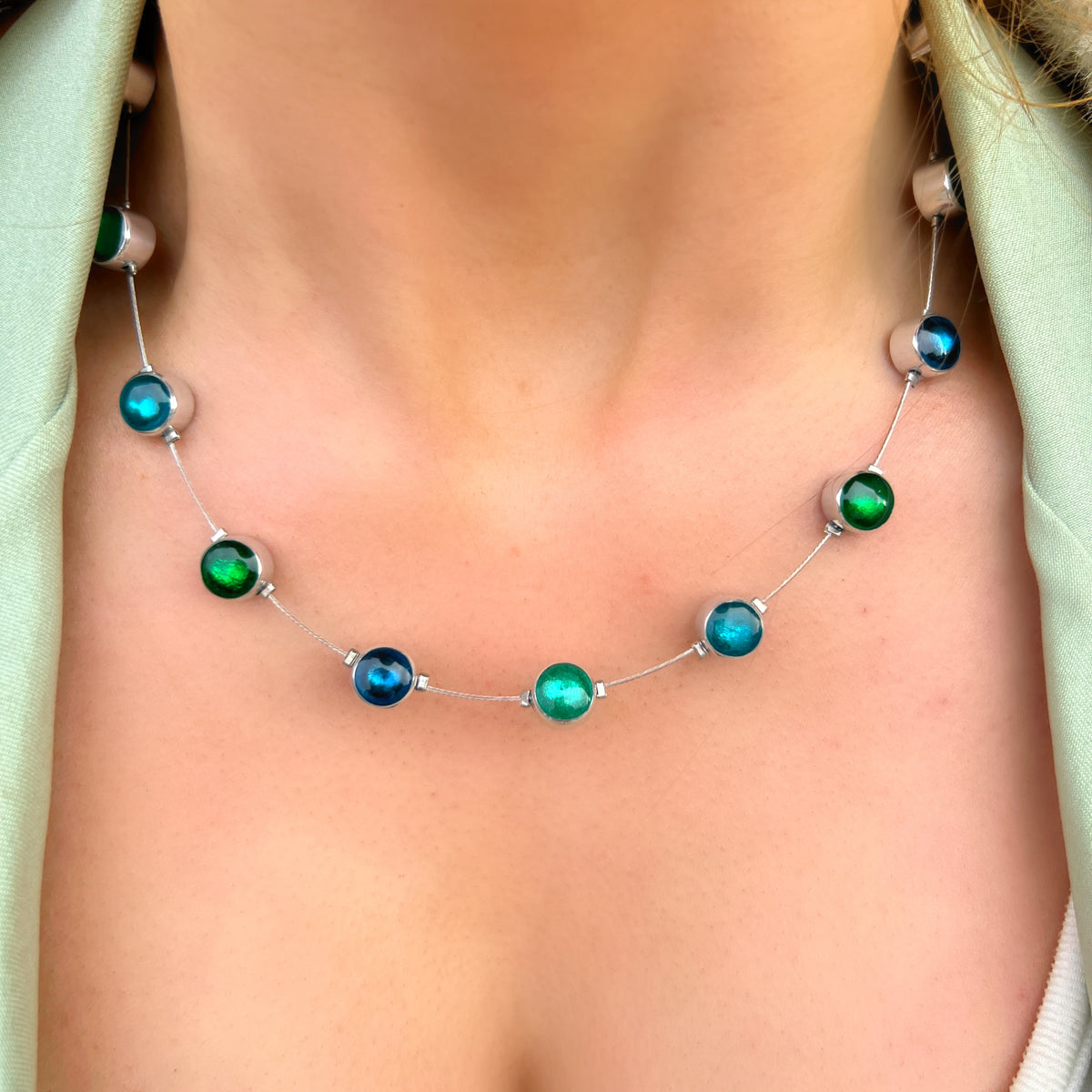 Blue & Green Dot Necklace | Watch This Space