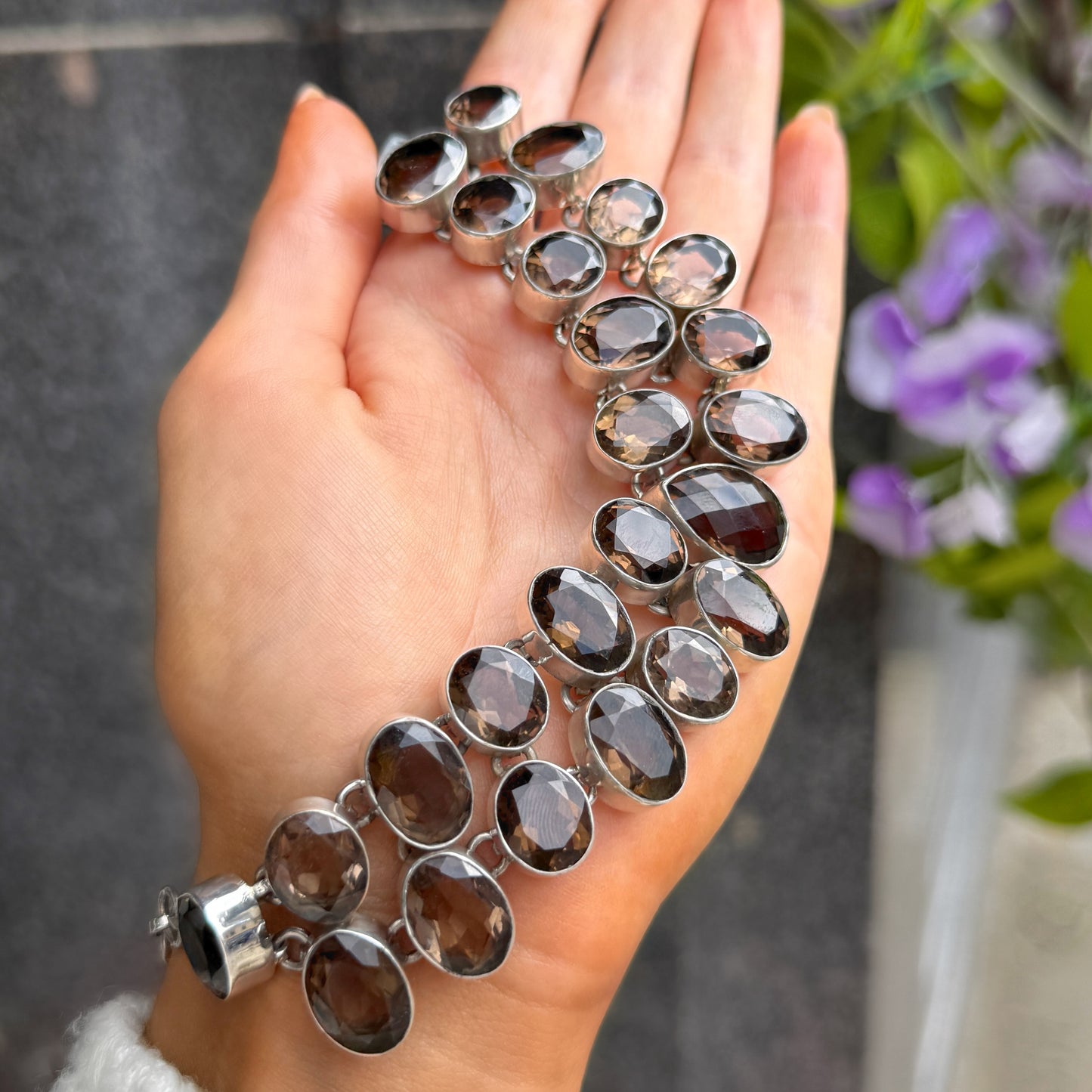 Smoky Quartz Sterling Silver Statement Gemstone Necklace