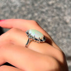 Art Deco Reproduction Opal, Sapphire and Diamond Platinum Ring | Size N ½