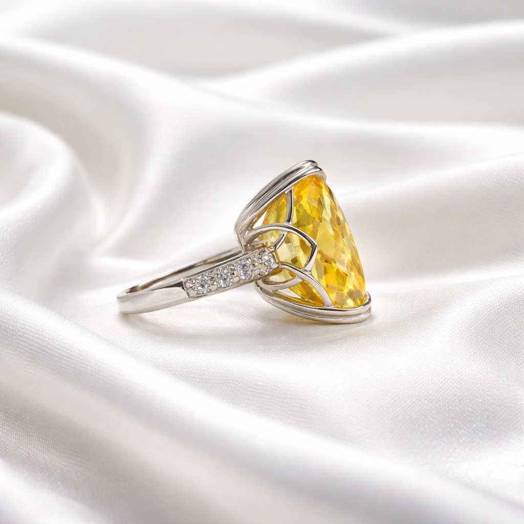 Lemon Yellow Cubic Zirconia Sterling Silver Dress Ring